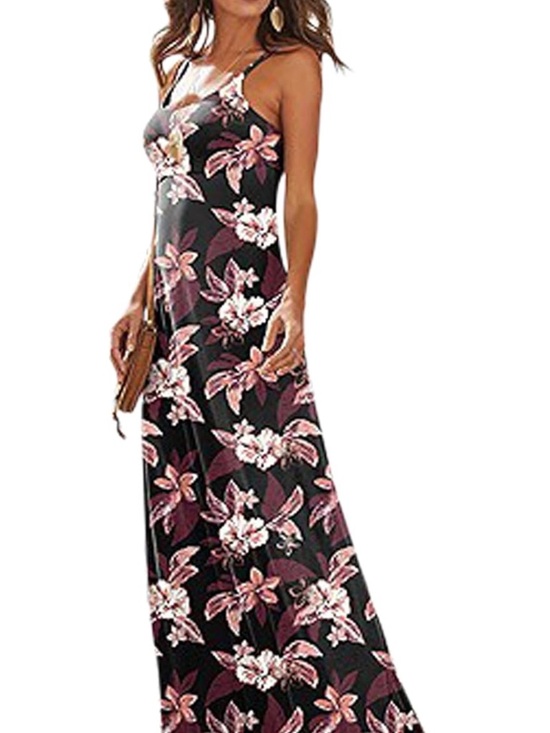 Lascana Dresses & Skirts - Black Maxi Dress with Pink Floral Print - Sleeveless Summer Sundress Size XS